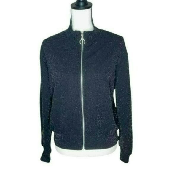 Wild Fable Black Zip Long Sleeves Shimmer Casual Lightweight Sweater Size M - Picture 4 of 13
